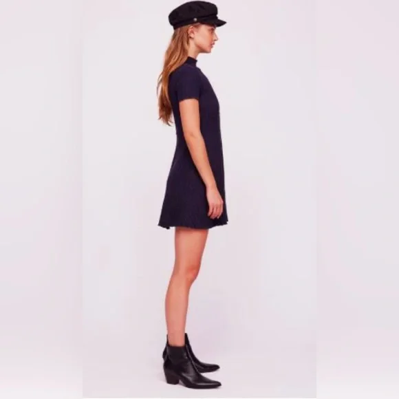Free People Lottie Navy Blue Ribbed Button Front Mock Neck Sweater Dress XL (A11 - Picture 2 of 11